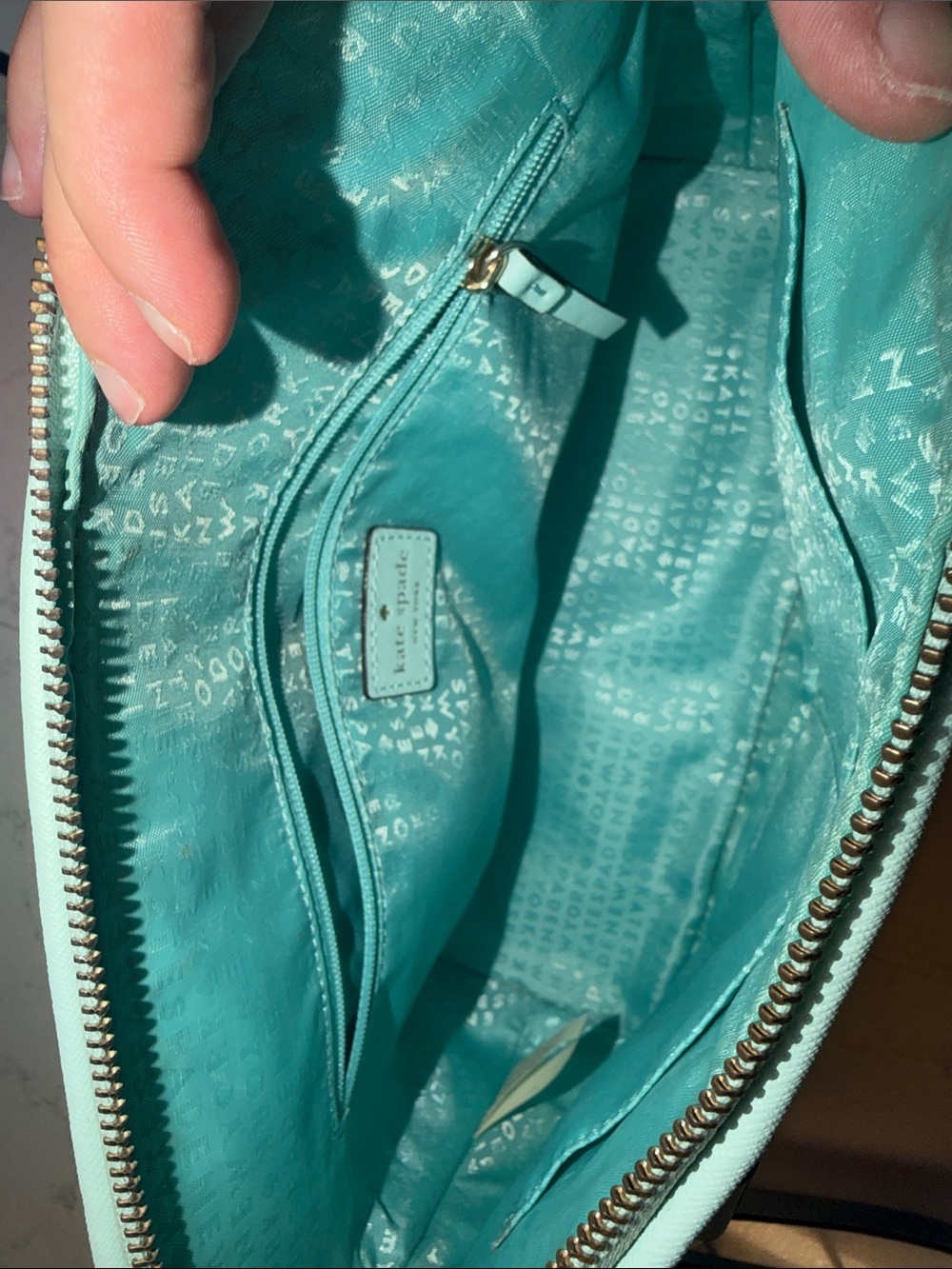 kate spade mint perforated dome satchel with gold hardware - Picture 3 of 5